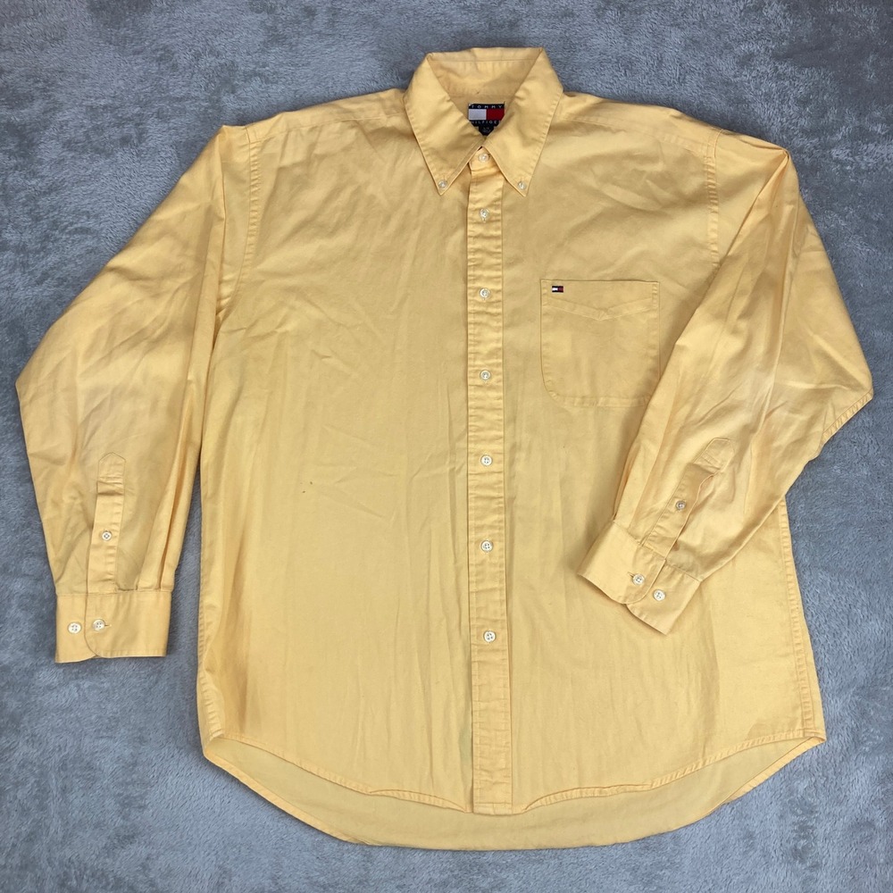 Tommy Hilfiger Shirt Men's Size L Yellow Button Down Long Sleeve Casual Classic